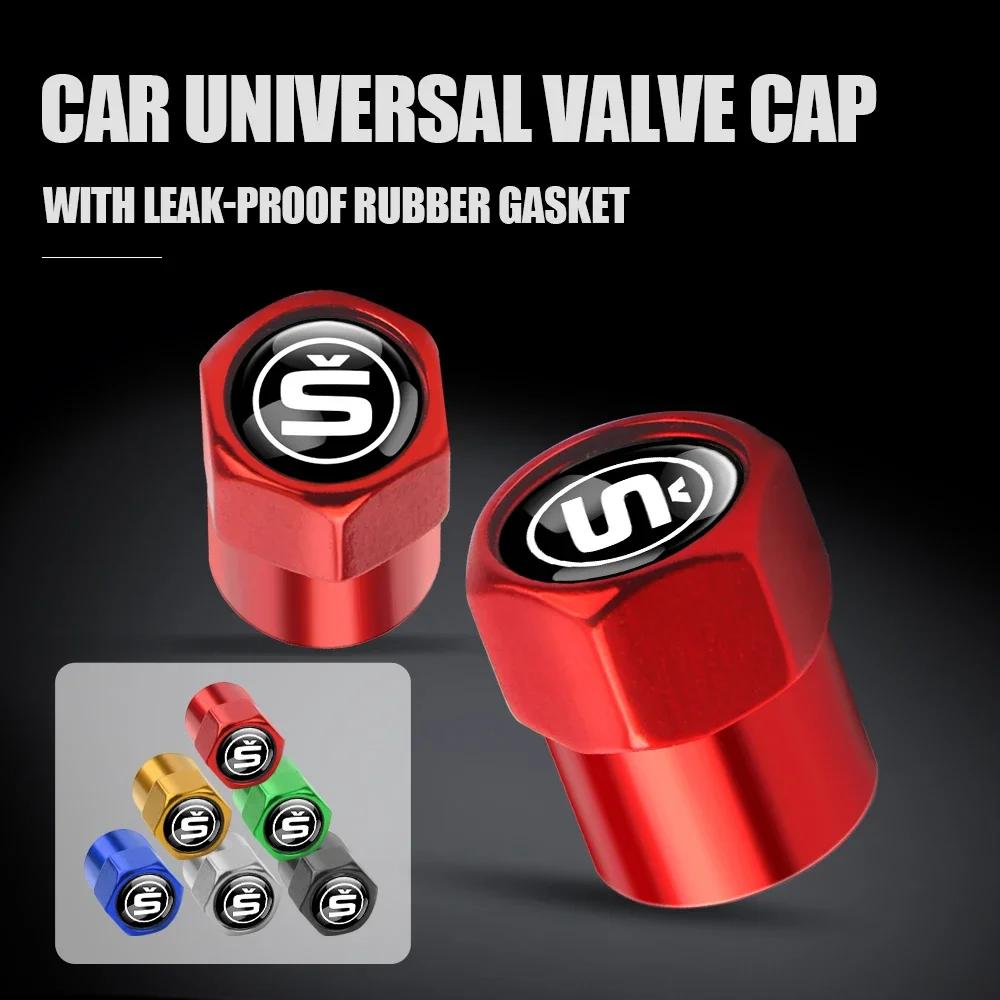 Car Sticker 2025 Hot 4Pcs Car Styling Tire Valve Covers Auto Badge Dust Caps For Skoda S VRS VII Octavia Superb Kodiaq Fabia Kam