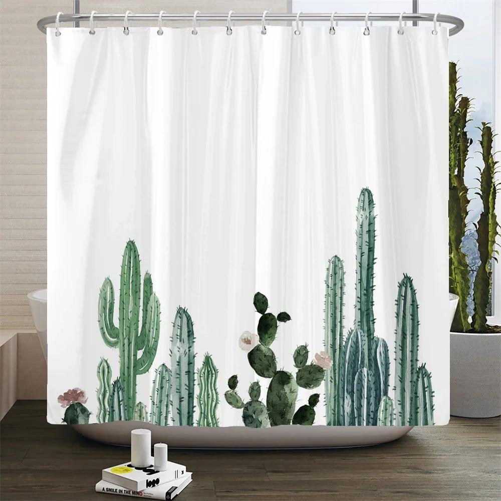 Cactus Shower Curtains Waterproof Polyester Fabric Shower Curtains Tropical Plants Bathroom Screen Curtain Home Decor 180X180cm