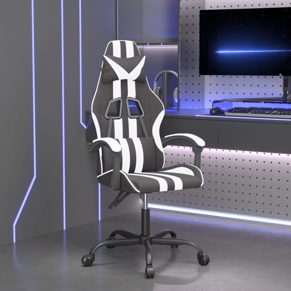 Vidaxl Obrotowy Fotel Gamingowy, Czarno-Biały, Sztuczna Skóra