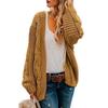 2025 Spring/Autumn Chunky Knit Women's Mid-Length Loose Cardigan - Solid Color Casual Outerwear