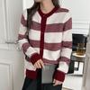 Autumn/Winter 2024 Women's 100% Wool Striped Cardigan - Round Neck, Loose Fit Sweater Coat