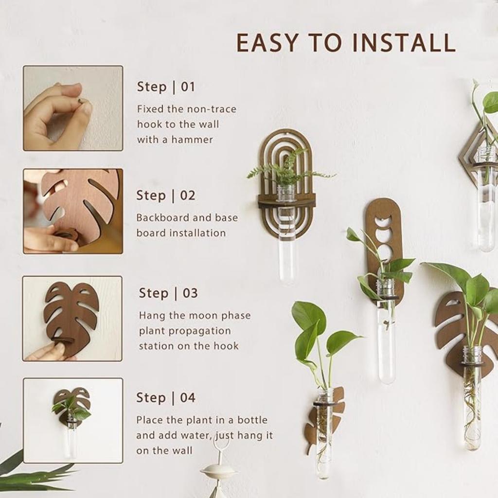 2pcs Plant Propagation Station Wall Hanging Wooden Leaf Plant Terrarium for Hydroponics Home Office Decor Test Tube Propagate Air Plant Cutting Holder