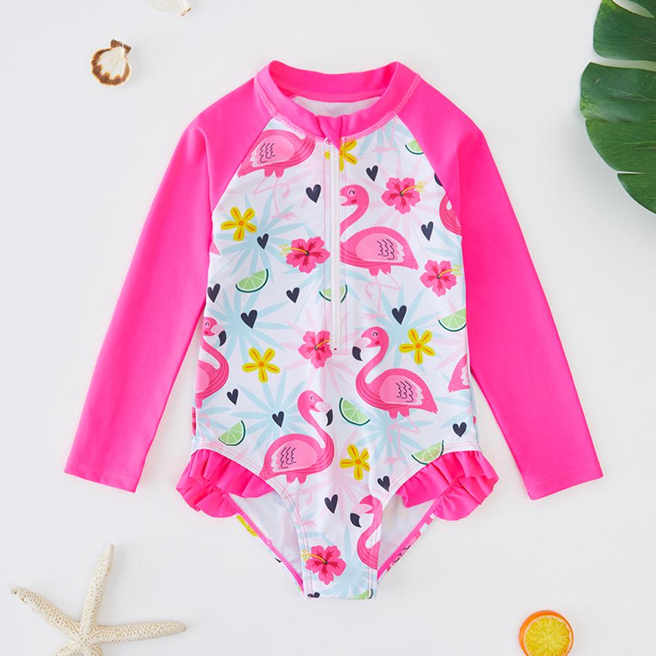 2025 Купальник с длинным рукавом для девочек, цельный, с рисунком рыбьей чешуи и защитой от солнца