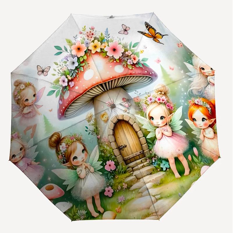 1PC fairy mushroomAutomatic Open/Close Umbrella with Windproof, 8-Rib Sturdy Canopy, Durable Ribs, Fashionable Design1245A