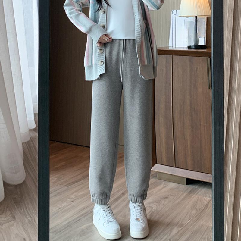 Осенние и зимние теплые флисовые широкие брюки женские модные однотонные узкие повседневные брюки с высокой талией женские однотонные элегантные плюшевые свободные женские брюки 25698