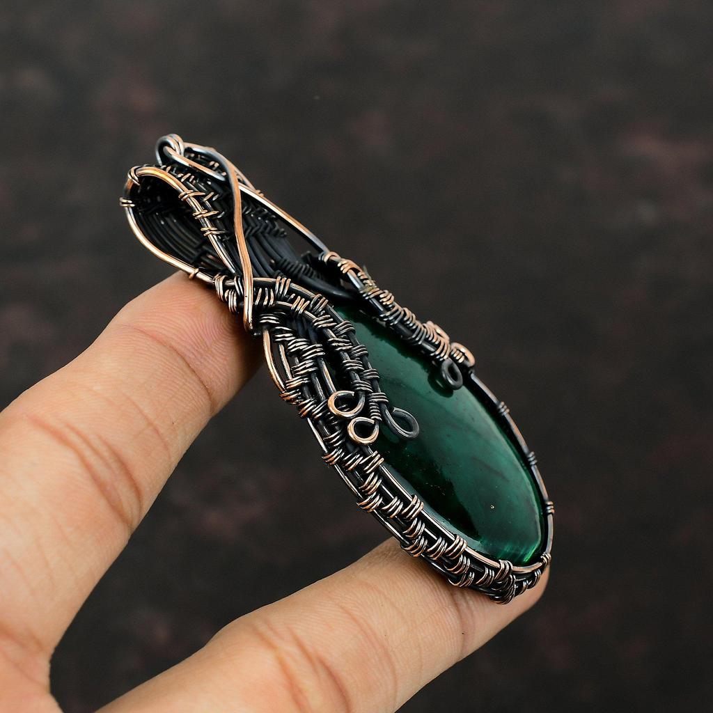 Green Fire Labradorite Pendant Copper Wire Wrapped Pendant Handmade Antique Pendant Copper Jewelry Gemstone Pendant Elegant Jewelry For Gift