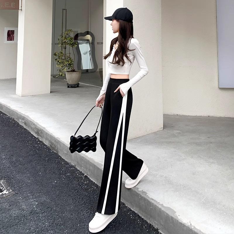 Брюки палаццо из ледяного шелка, черные, удлиненные, для женщин, летние, тонкие, прямого кроя, с высокой посадкой, спортивные, повседневные