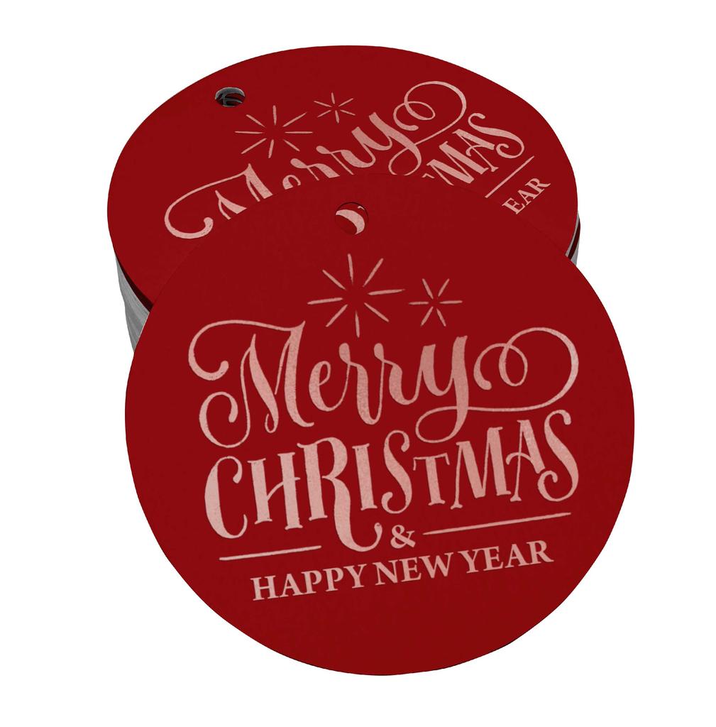 Inkdotpot Pack Of 100 Real Gold Foil Paper Tags Merry Christmas & Happy New Year Text Favor Hang