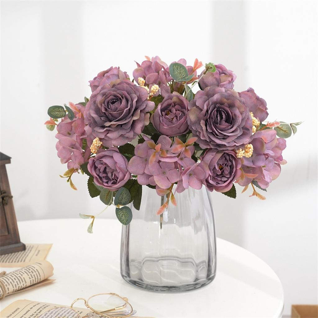 Artificial Ers With Hydrangea Silk Fake Ers 1 Bouquets For Home Wedding Decoration Table Centerpiece, Faux Peonies