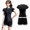 High School Student Short Sleeve Rash Set [Suerba] Women's Swimsuit, Separate, Swimsuit, Guard, Shorts, 2-Piece (M, Black)