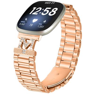 Ремешок для часов Fitbit Versa 4/Sense 2, М-тип, Декор стразами, Нержавеющая сталь, 3-звенный браслет