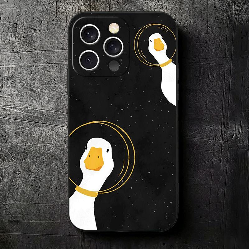 Забавная мультяшная гусь Игра Мягкий чехол для телефона для iPhone 16 16E 17 Air 15 Pro Max 14 Plus 13 Mini 11 12 7 Черная задняя крышка