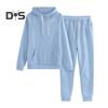2 Pcs/Set Women Hoodie Pants Suit Solid Color Plush Long Sleeves Thick Top Elastic Waist Ankle-banded Trousers Sport Fitness Outfit Fall Winter