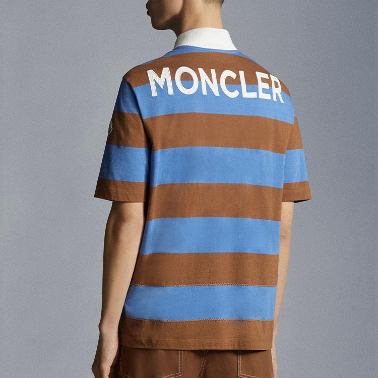 Moncler Мужская футболка-поло с коротким рукавом, цветные блоки, полоски, принт с логотипом, SS22, синий H10918A00016899NN706
