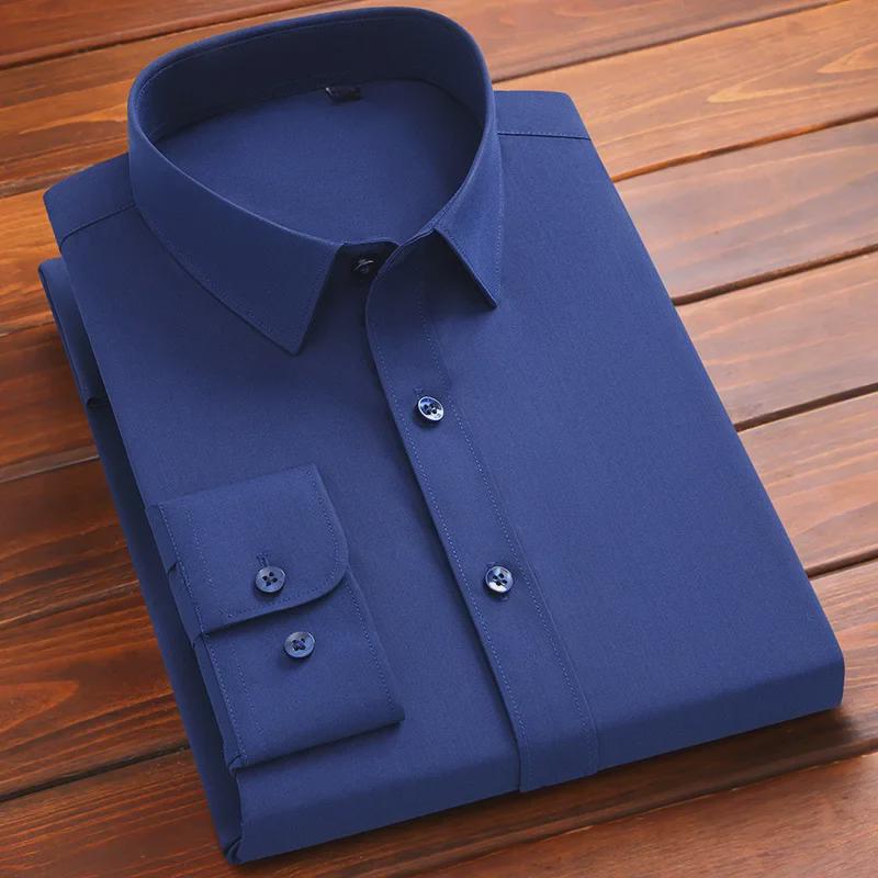 Мужская рубашка Slim Fit Business Shirt из бамбукового волокна Non-Iron с длинным рукавом, без карманов, выпуск 2024 г.