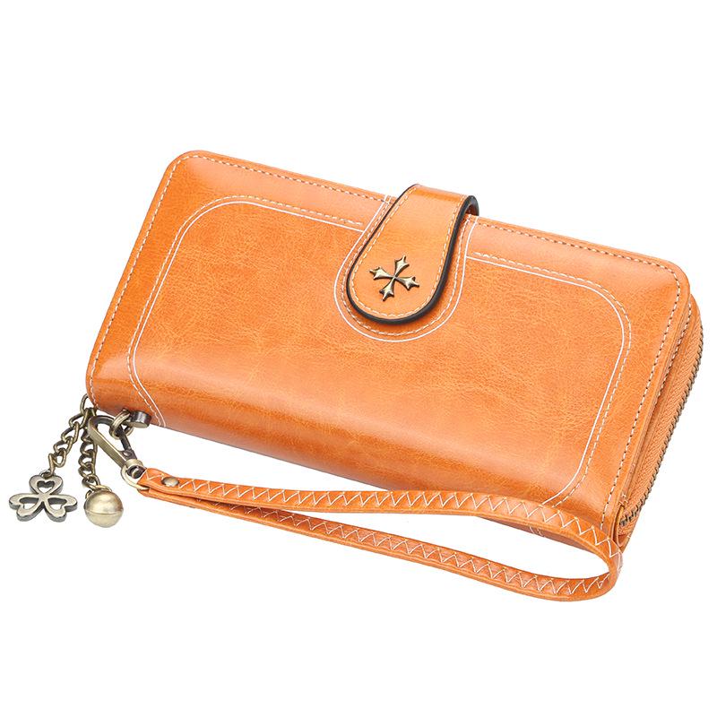 Baellerry Women's Four Leaf Clover Long Purse Multifunctional Wallet Pu Leather Card Holder Snap Button Billfold Fashion Cell Phone Bag with Lanyard