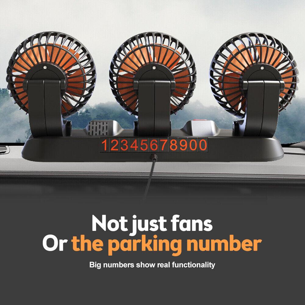 Автомобильный вентилятор с 3 головками, регулируемый на 360°, автомобильный электрический вентилятор, автомобильный бесшумный вентилятор для домашнего стола, офиса и автомобиля