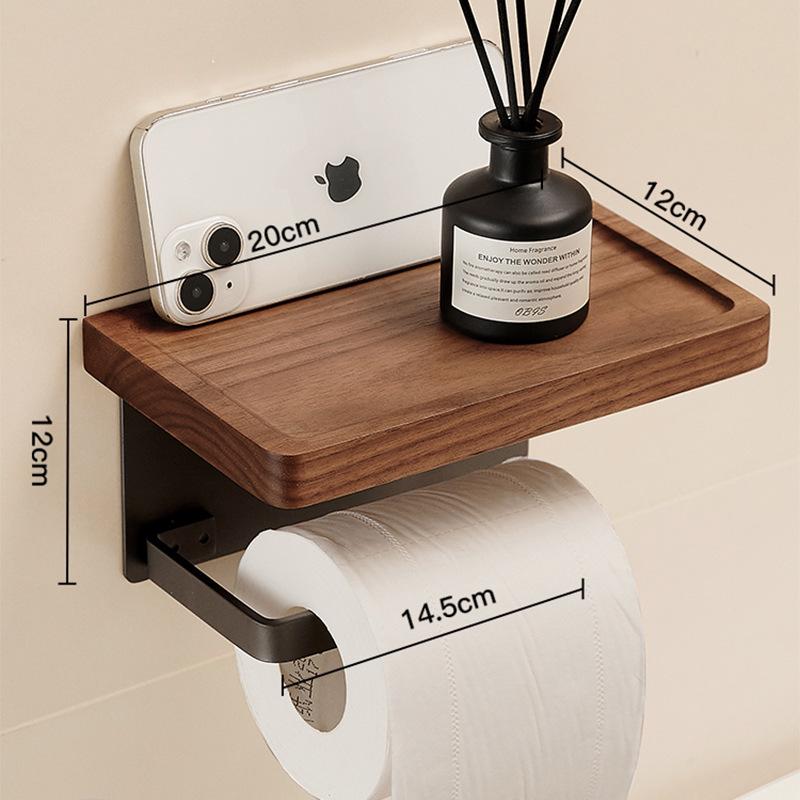 Самоклеящийся держатель для бумажных полотенец из черного ореха и настенный диспенсер для салфеток с подставкой для мобильного телефона