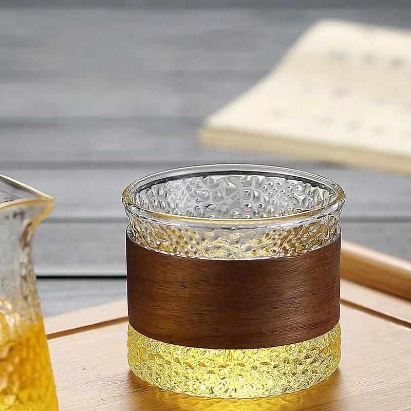 Japanese Style Glass Tea Cup Hammer Mug Gongdao Kung Fu Tea Set Heat-Resistant Serve Tea Bowl with Lid Arabica Coffee