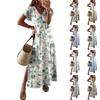 Женское летнее цветочное платье с коротким рукавом, пляжное платье с карманами, повседневное платье-футболка с V-образным вырезом и разрезом, длинное платье для путешествий и отпуска