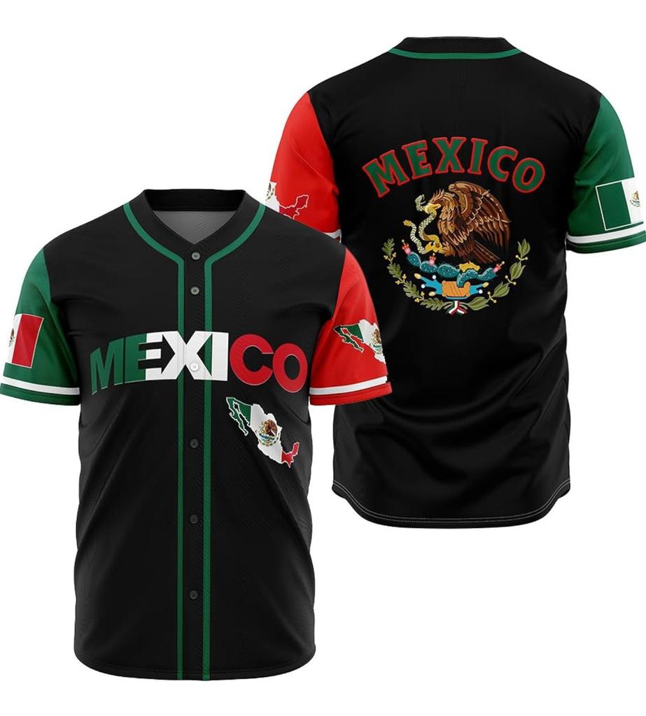 Mexico baseball team element print summer v-neck button-down baseball jersey