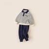 Boys Striped Cotton Kids Sweater Pants Set With Letter Cartoon Prints For Autumn Playtime