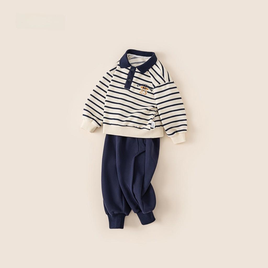 Boys Striped Cotton Kids Sweater Pants Set With Letter Cartoon Prints For Autumn Playtime