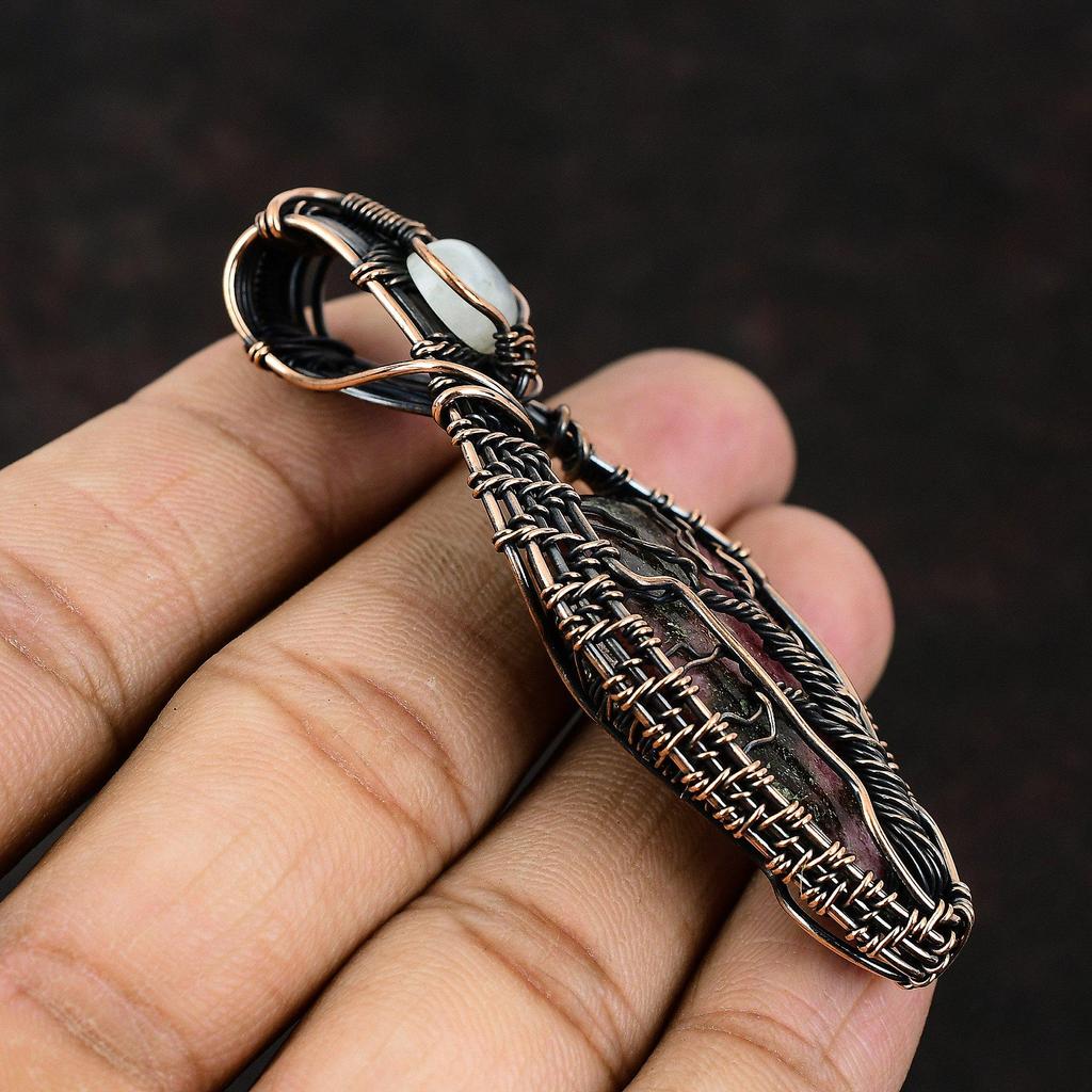 Дерево жизни родонит медный кулон драгоценный камень проволочная обертка кулон радуга лунный камень ювелирные изделия ручной работы кулон дизайнерские ювелирные изделия подарок для нее