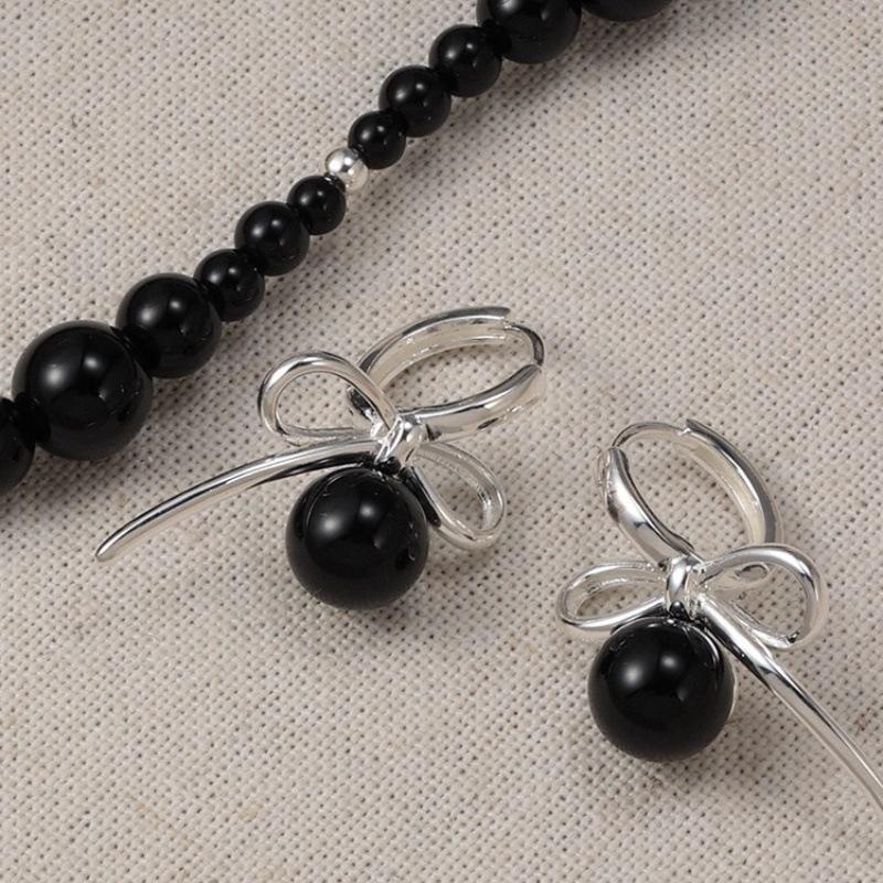 Серьги-бантики из стерлингового серебра S925, женские, милые, темпераментные, универсальные, серьги-клипсы с агатом
