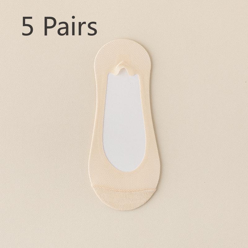 5 пар женских летних тонких нескользящих носков-лодочек с летним одинарным носком Ice Silk с мелким носком и невидимыми носками