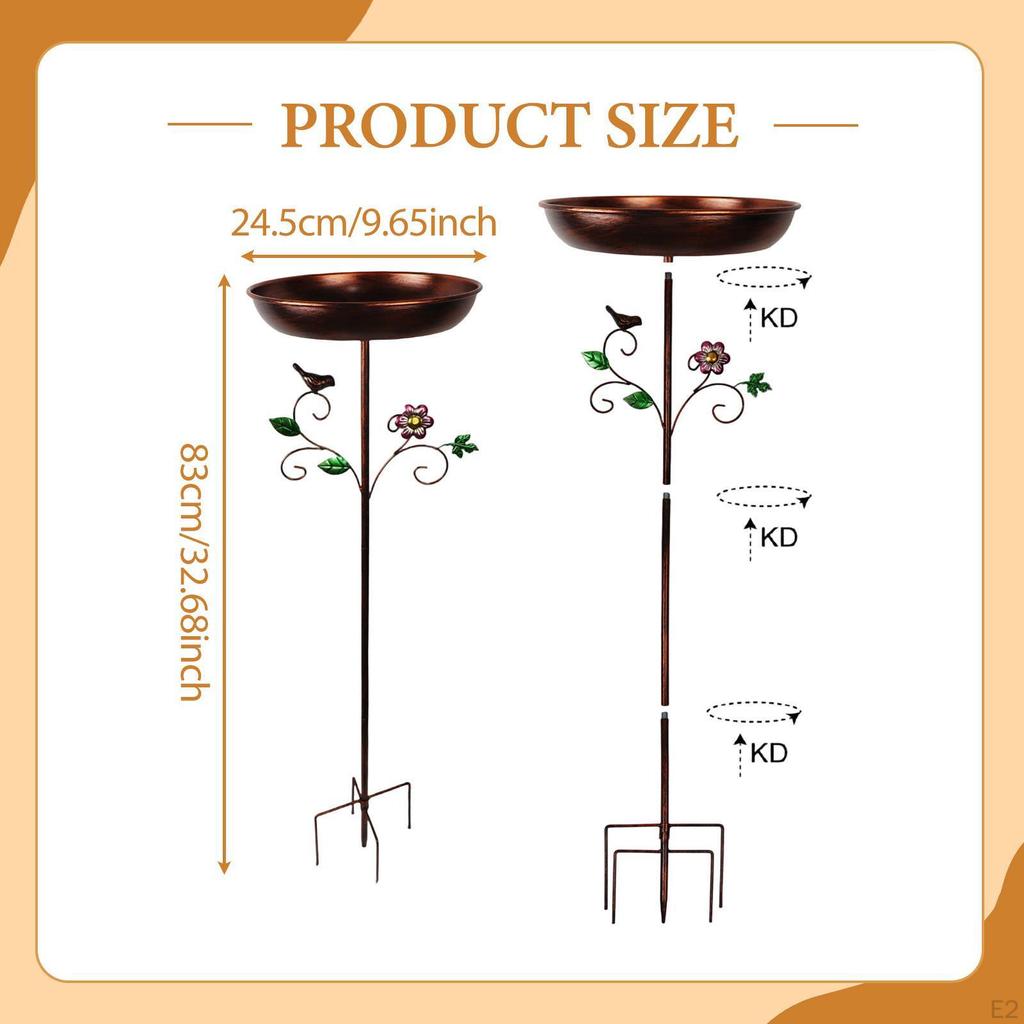 Bird Bath Food Water Bowl Gift Landscape Assembly Decorative with 5 Pronged Base Feeder Tray