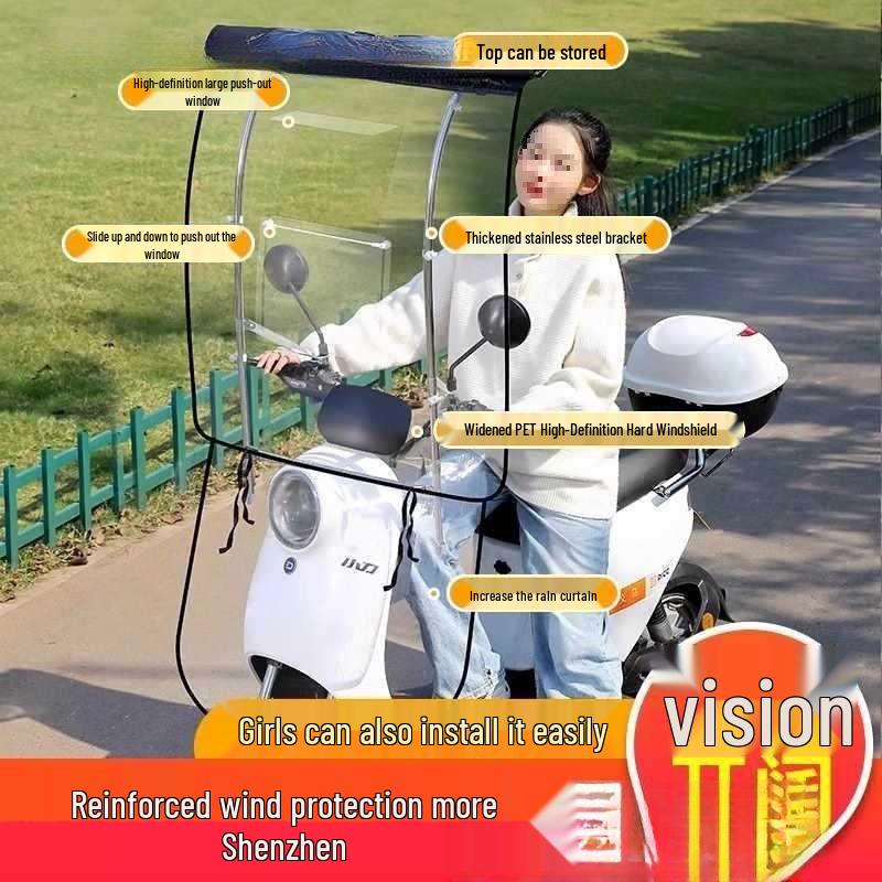 Съемный складной тент для электромобиля: Выдвижной солнцезащитный козырек, ветро- и дождезащитный для педальных мотоциклов.