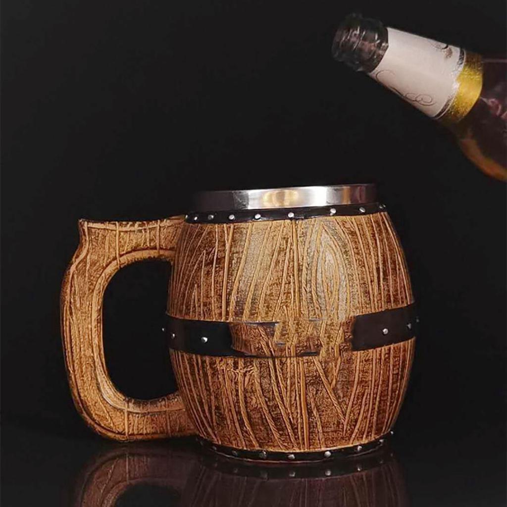 Stainless Steel Wooden Barrel Beer Mug Home Bar Drinkware