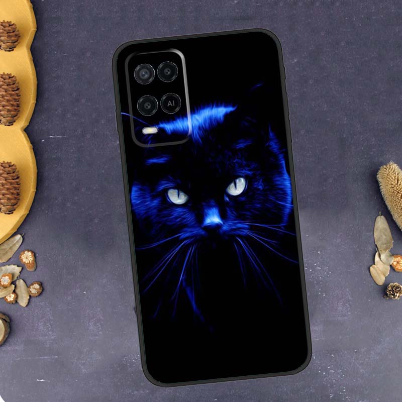 Black Cat Staring Eye Phone Case For Oppo A78 A38 A58 A74 A15 A80 A60 A40 A94 A54 A98 A18 A16 A76 A96 A17 A77 A57S