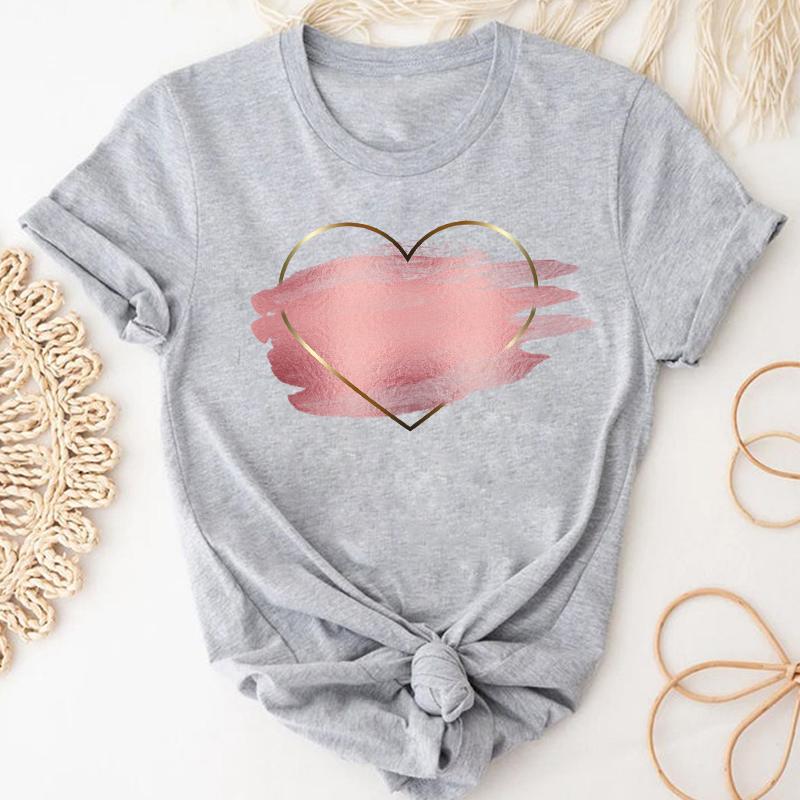 (Азиатский размер) Футболка, верхняя одежда, повседневная модная футболка с коротким рукавом и сердечком на День святого Валентина, женская летняя футболка с принтом 90-х годов, женская футболка с графическим рисунком