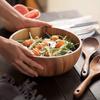 3Pcs/Set Salad Bowl Burr Free Easy To Clean Wooden Noodles Container with Spoon Fork Cutlery Daily Use