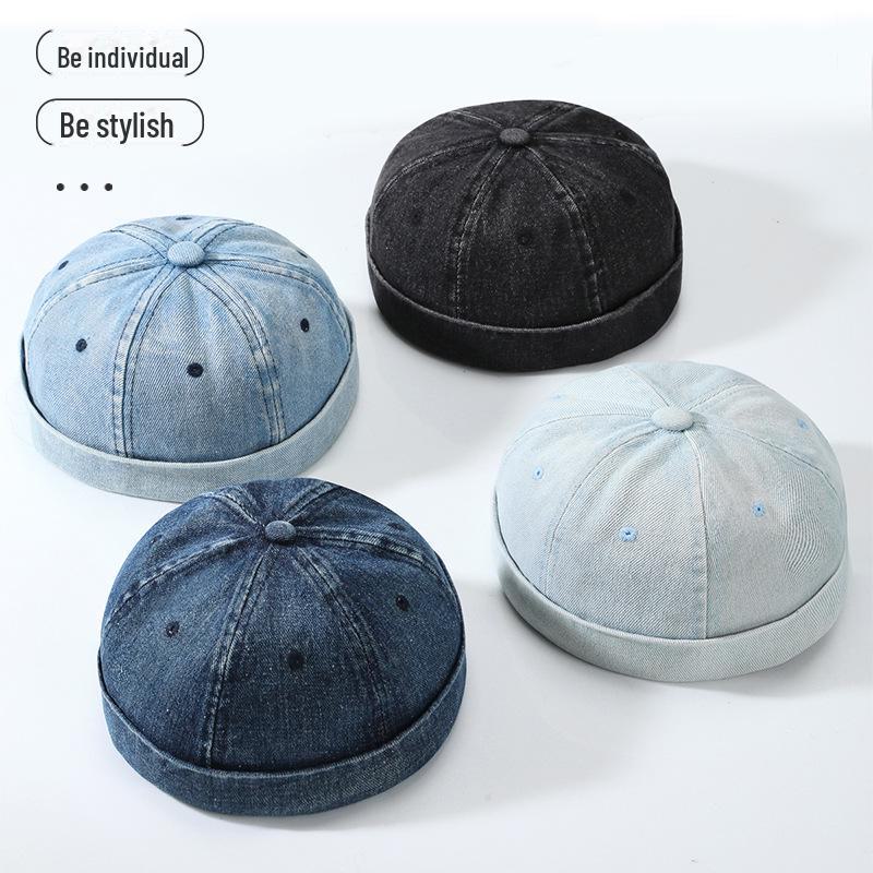 Korean Washed Denim Sailor Hat - Unisex Trendy Brimless Design