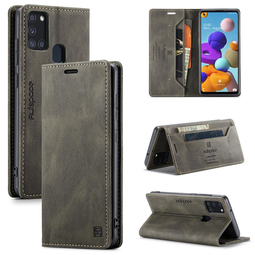 Премиальный винтажный кожаный чехол-кошелек с RFID-блокировкой для Samsung Galaxy A21s - Элегантная откидная крышка с держателем для карт, противоударная защита (4 цвета)