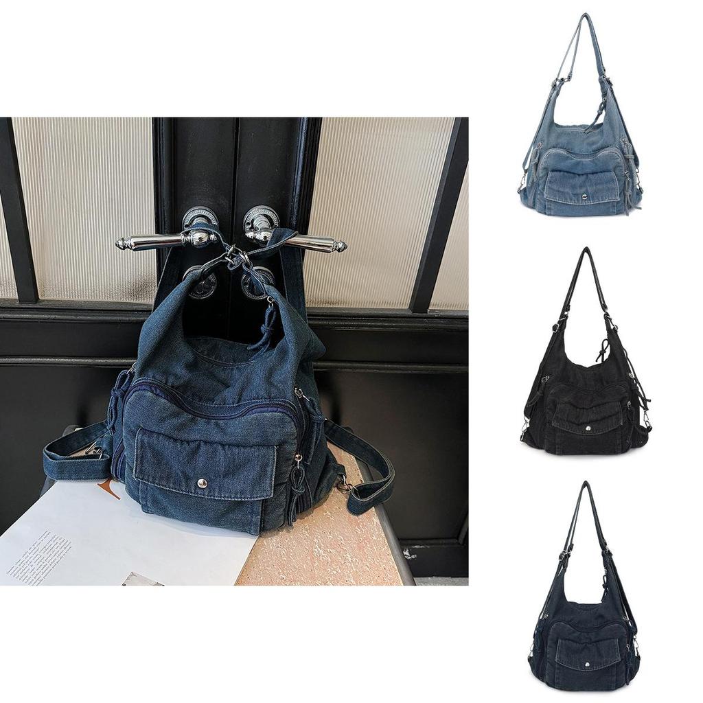 Minimalist Large Capacity Denim Bag With Multiple Pockets For Daily
