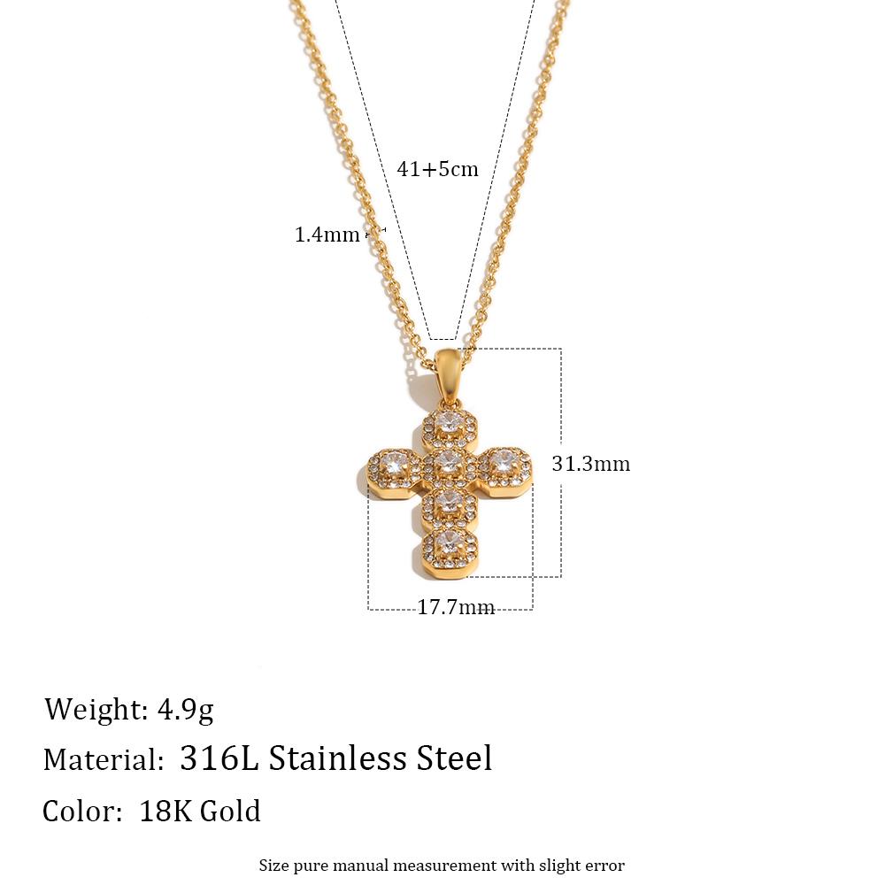 European and American Retro Pendant Stainless Steel Plated with 18K Gold Water Droplets Light Luxury Zircon Cross Necklace