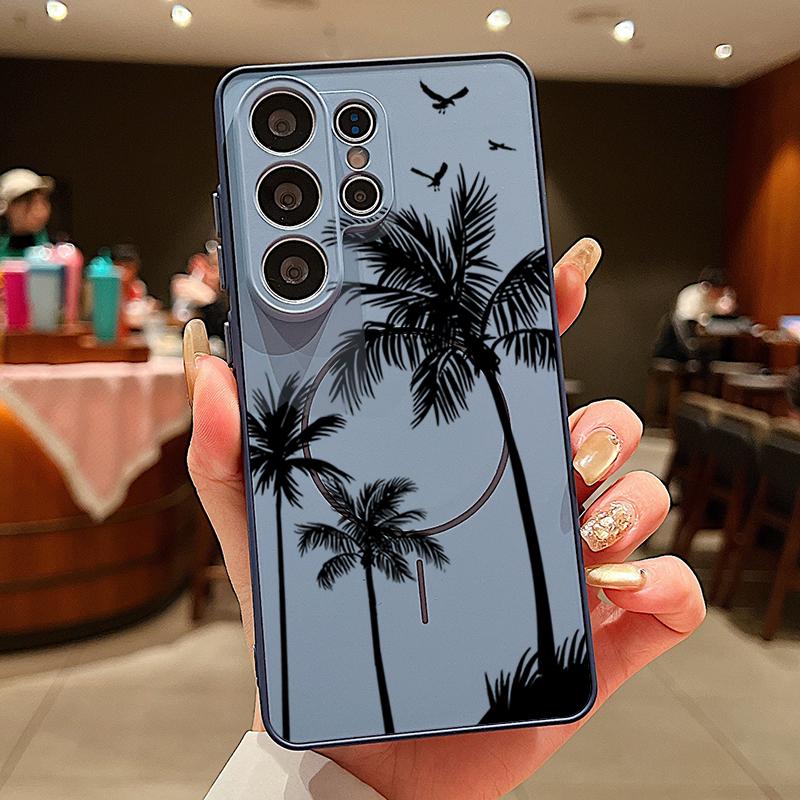 Креативный чехол с узором «Кокосовый закат» для Samsung S26 S25 Ultra S24 S23 FE S22 A15 A16 A17 A35 A36 A37 A54 A55 A56 A57 5G Гибридный магнитный матовый чехол