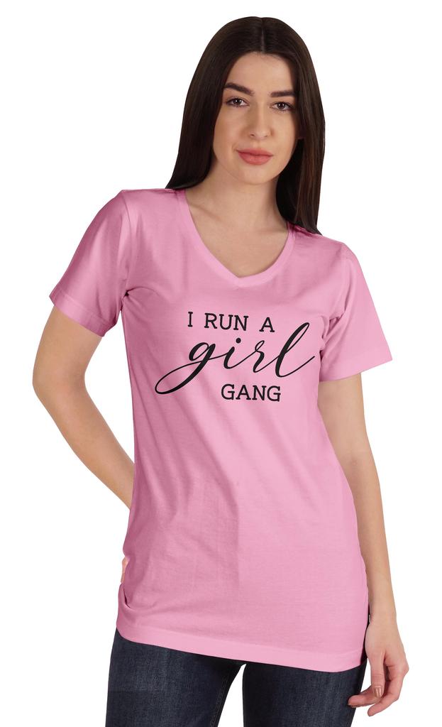 Inkmeso Футболка с V-образным вырезом и надписью «I Run A Girl Gang», хлопок, Mommy Life, для мам