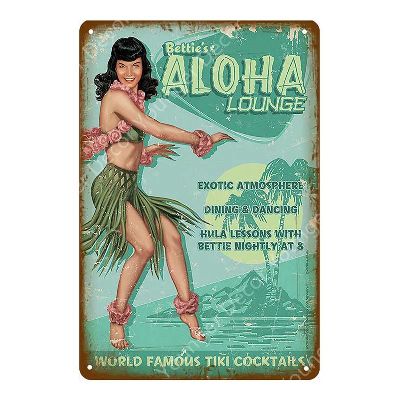 Aloha Beach Tin Signs Vintage Summer Metal Wall Plaque Hawaii Tiki Bar Decor House Seaside Decorative Plate Surf Carft YA040