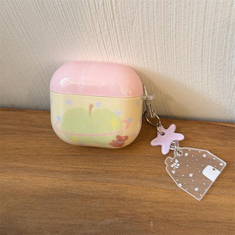 Cute green apple bear AirpodsPro1 earphone case for Apple 1/1/1 generation wireless bluetooth case