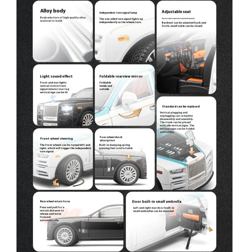 Масштаб 1/22 Rolls Phantom Модель автомобиля из сплава Diecasts Металлические транспортные средства Собирайте имитационные украшения Звуковые и световые подарки для детей