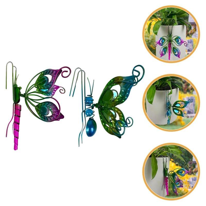 M-Modern-2Pcs Flower Pot Hugger Butterfly Figurines Planter Hanging Animal Pendant Ornaments For Garden Fence Balcony Decor, Eas