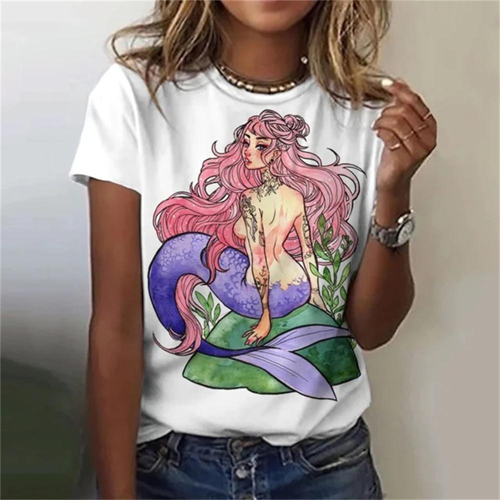 Русалка с пляжным принтом, 3D классическая простая краска, забавный узор, повседневная женская футболка, летняя модная женская футболка с короткими рукавами в стиле хип-хоп