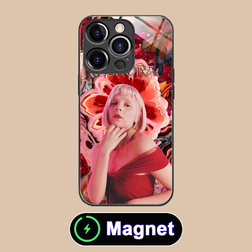 Aurora Aksnes Glass MagSafe Mobile Phone Case for iPhone 17 16 15 14 13 12 11 Air Pro Max Plus Mini Colorful Cover