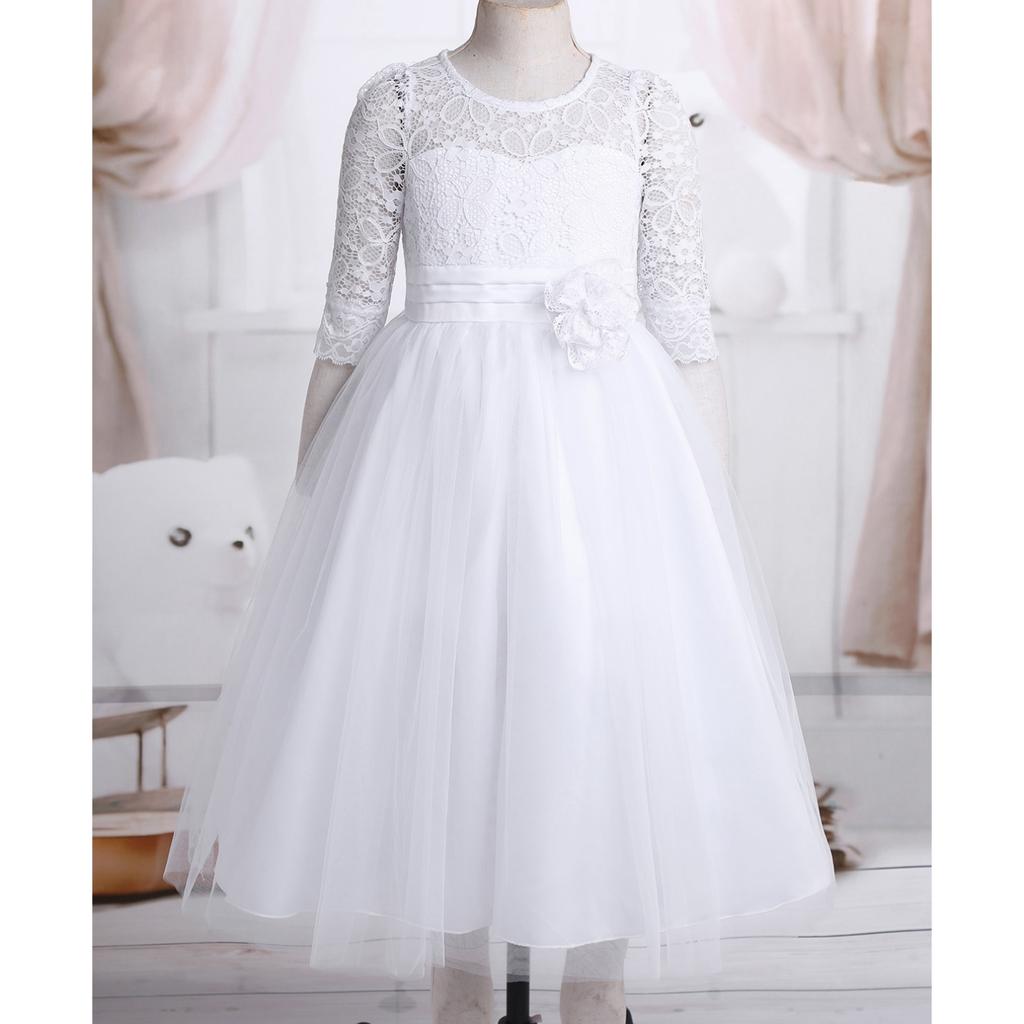Girl Floral Lace Flower Dress Half Sleeved First Communion Wedding Bridesmaid Party Prom Gown
