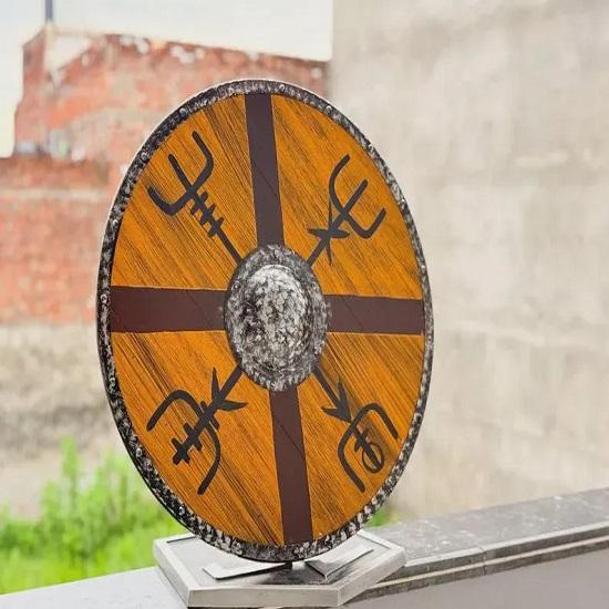 Wooden Viking Shield  King Finehair Battleworn Norse Round Shield for LARP, Cosplay, Wall Decor, Gift for Him
